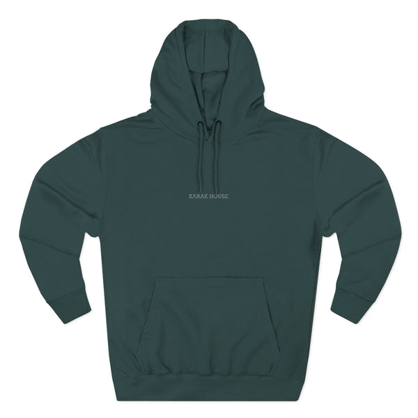 Karak House Text Embroidered Three-Panel Fleece Hoodie-Green
