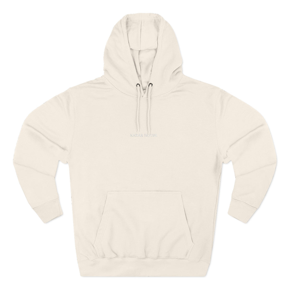 Karak House Text Embroidered Three-Panel Fleece Hoodie-Beige
